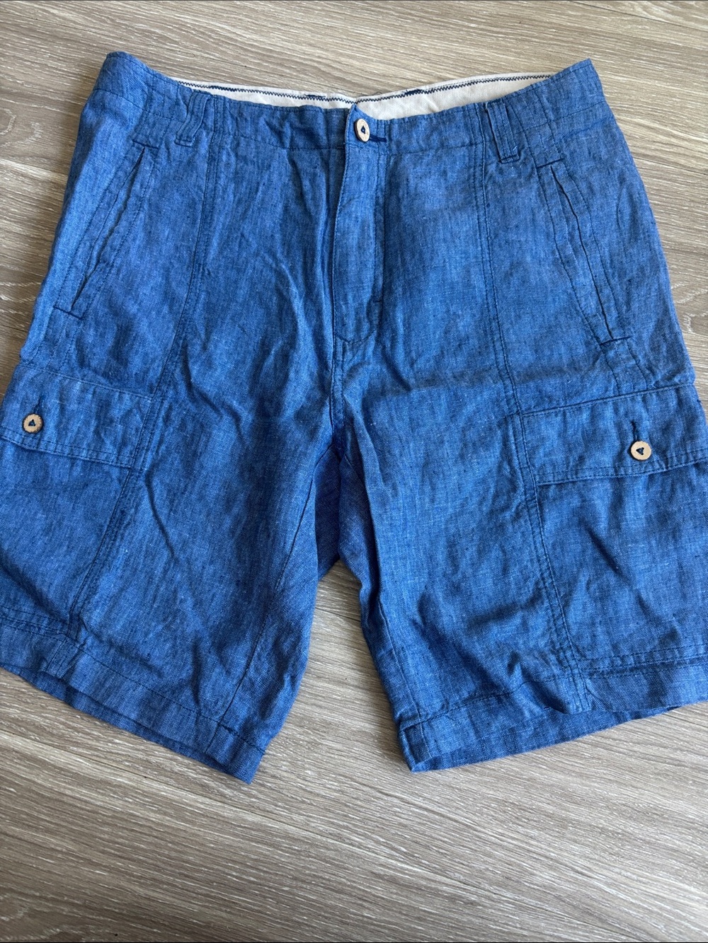 Cubavera Linen Men's Denim-Look Blue Cargo Shorts Size 34